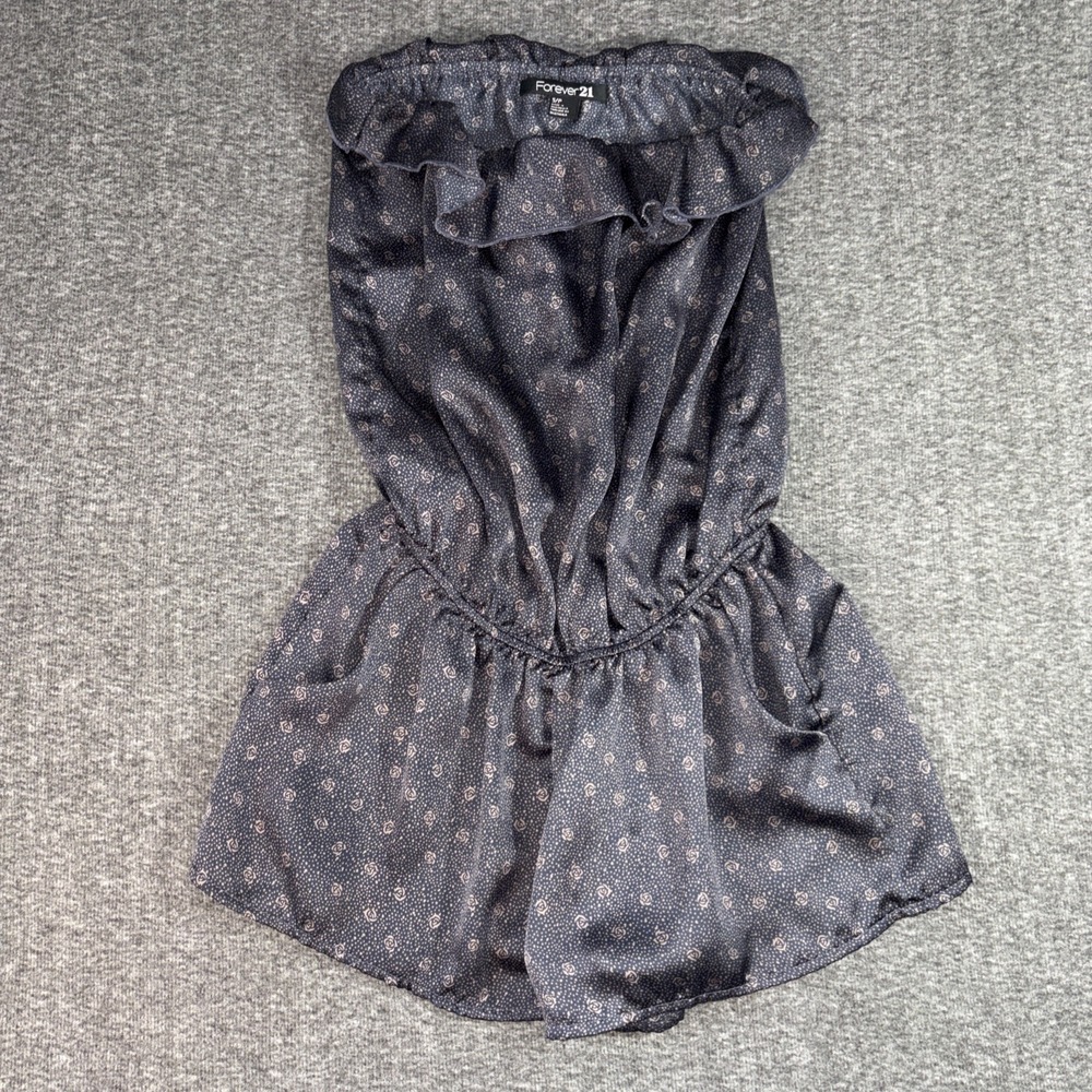 Forever 21 Strapless Sleeveless Boho Stretchy Shorts Romper Ruffles Sz Small